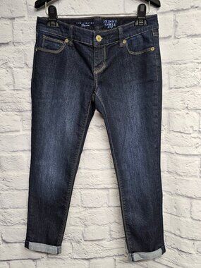 THE LIMITED 2 PETITE 2P SKINNY ANKLE 678 DARK WASH CUFFED BOTTOM DENIM JEANS